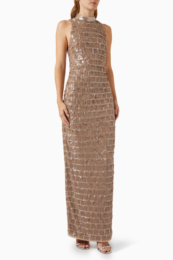 Sequinned Open Back Gown, Neutral