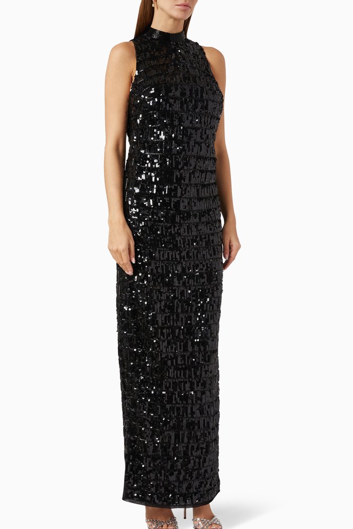 

Sequinned Open Back Gown, Black