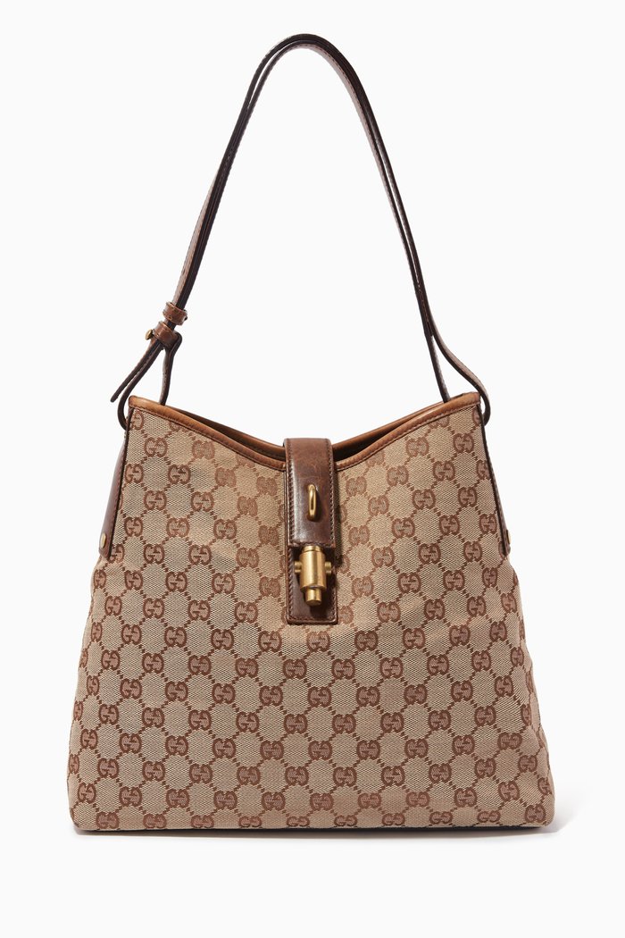 

Monogram Piston Shoulder Bag in Leather & Canvas, Neutral
