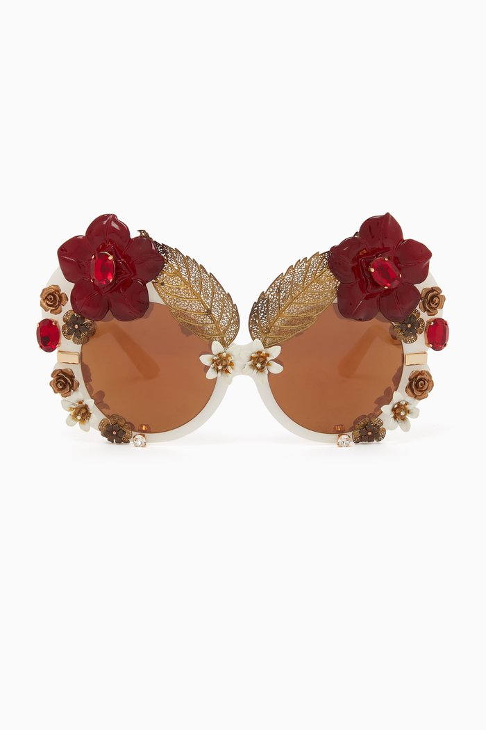 Floral-embellished Sunglasses in Acetate, Gold
