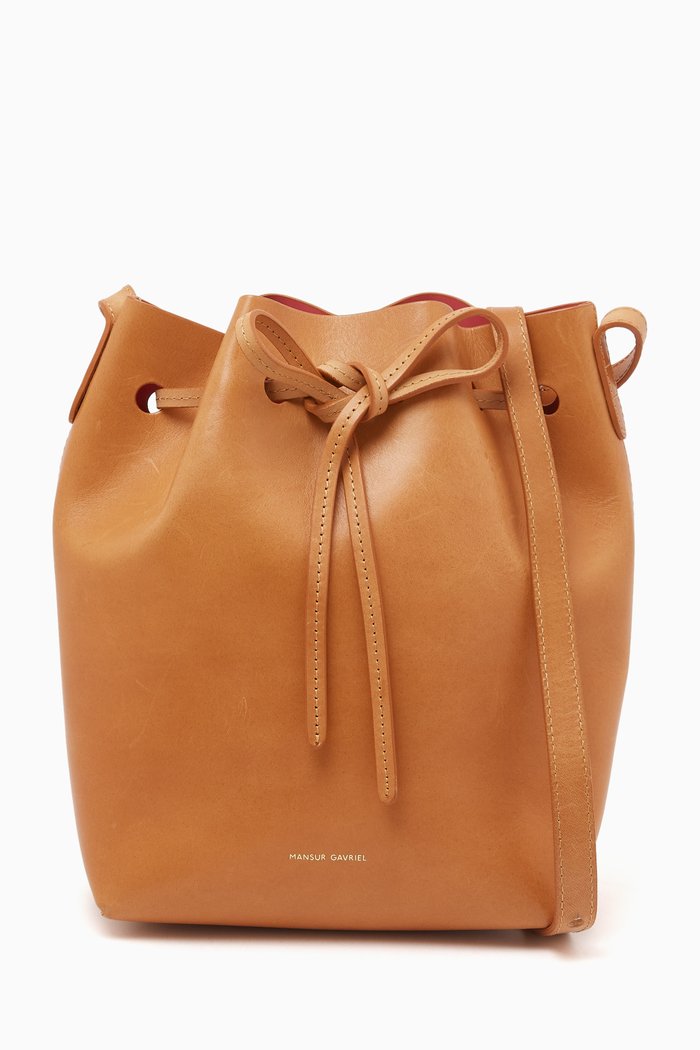 

Mini Bucket Bag in Leather, Neutral