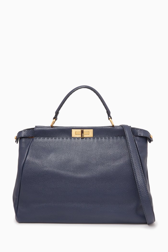

Large Peekaboo Top Handle Bag in Leather, Blue