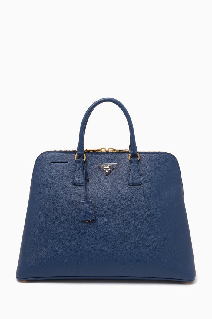 

Large Promenade Satchel Bag in Saffiano Leather, Blue
