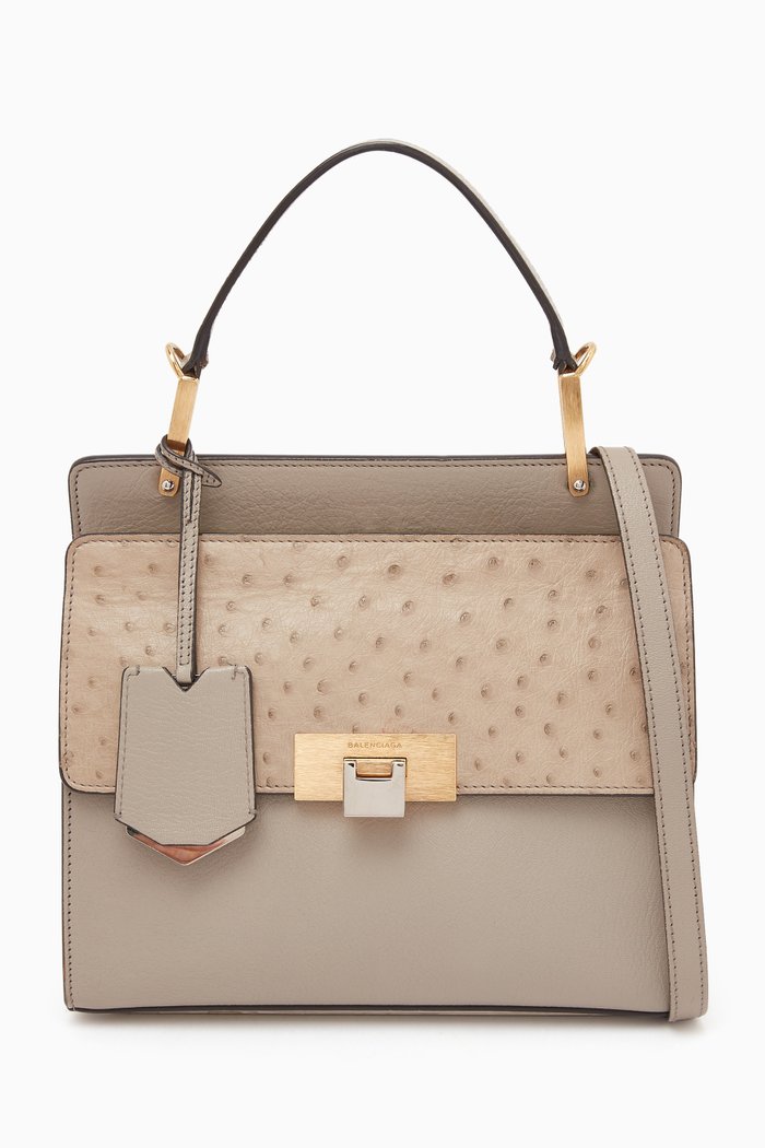 

Le Dix Cartable Top Handle in Ostrich Leather, Grey