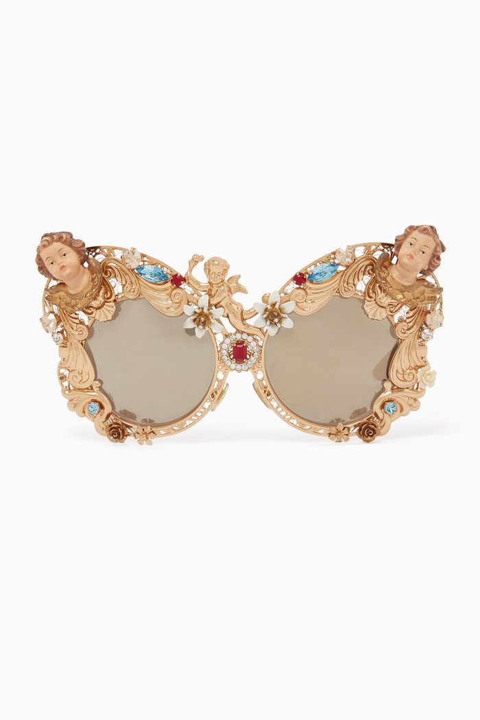 

Crystal & Floral-embellished Sunglasses in Metal, Gold
