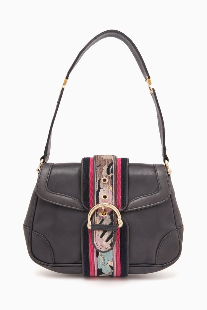 

Buckle-closure Shoulder Bag in Leather, Black