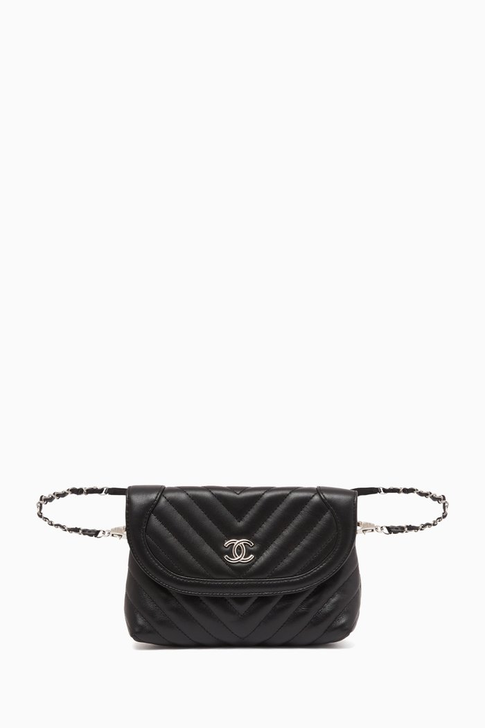

Chevron Belt Bag in Leather, Black