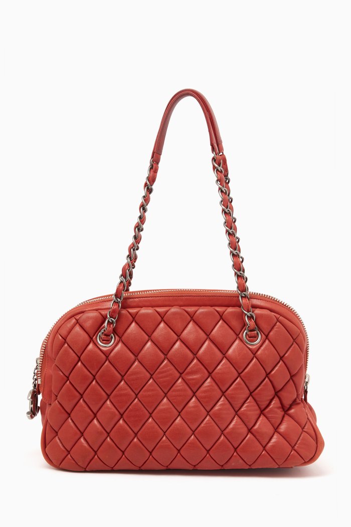 

Mademoiselle Quilted Bowler Bag in Leather, Red