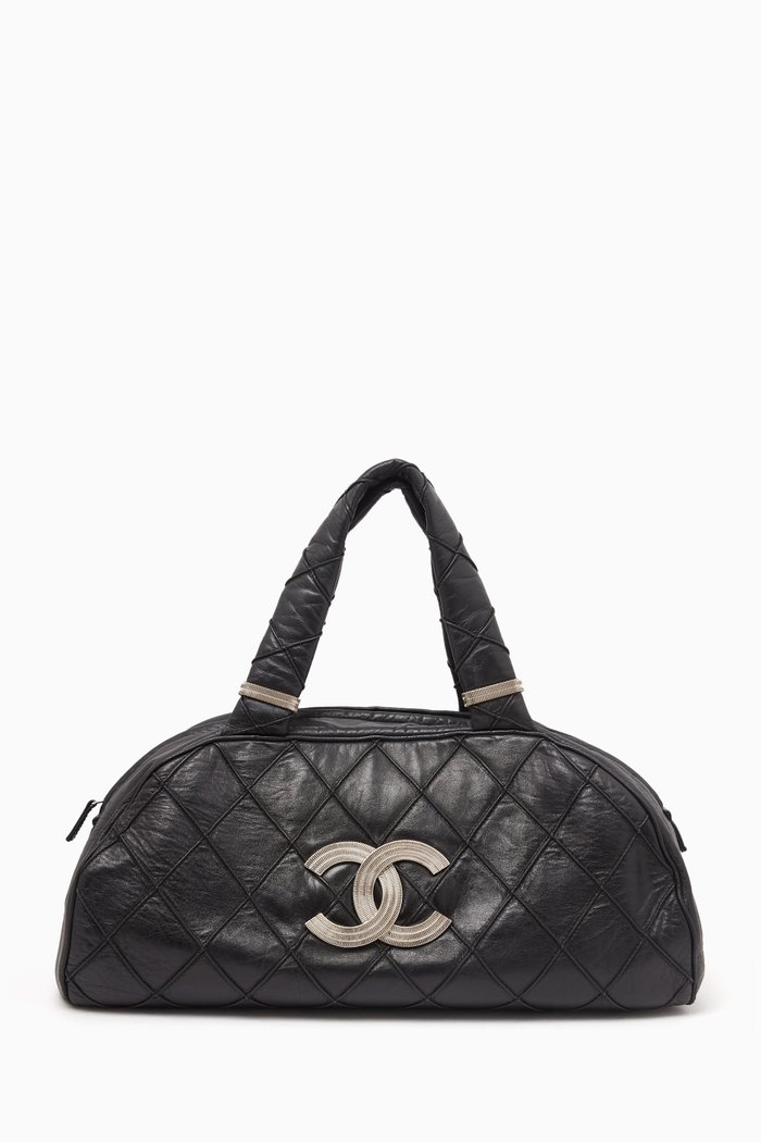 

Diamond Quilted Bowler Bag in Leather, Black