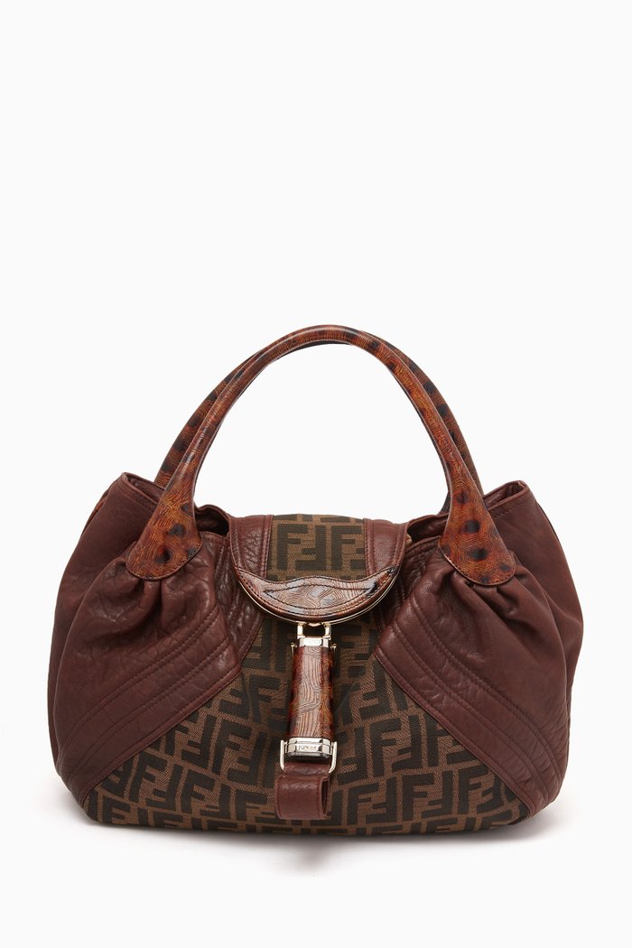

Tobacco Zucca Spy Hobo Bag in Canvas & Leather, Brown