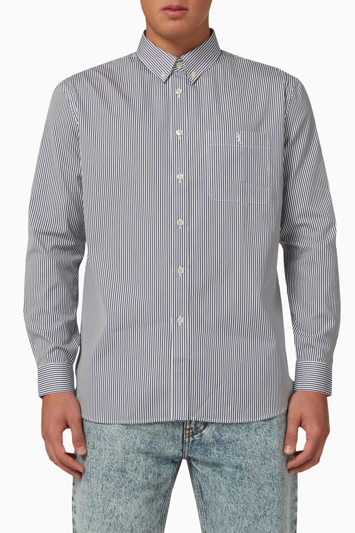 Monogram Striped Shirt in Cotton-poplin, Blue