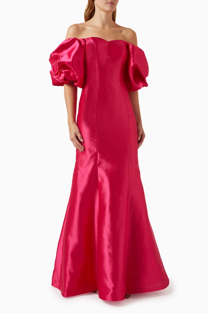 

Puff-sleeved Off-shoulder Gown, Pink
