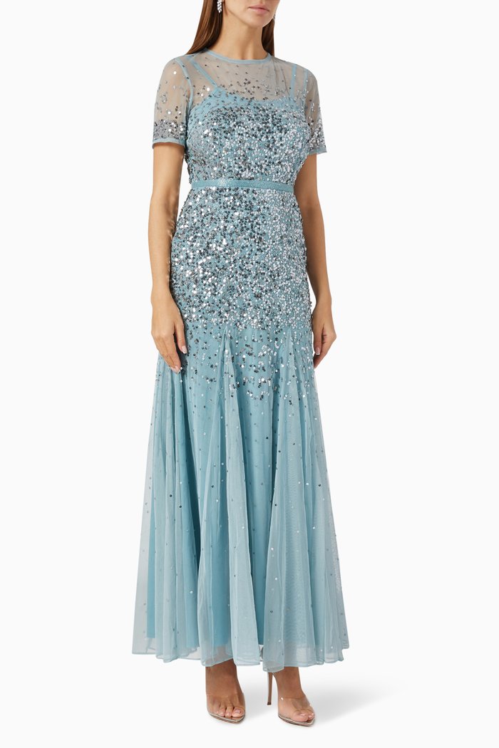 

Sequin Embellished Gown, Blue