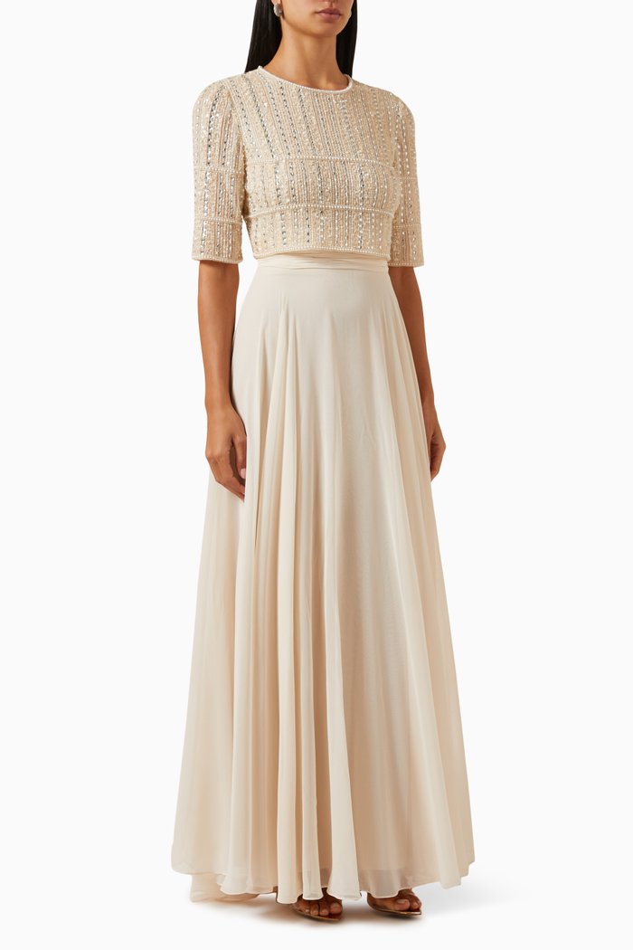 

Beaded Gown in Chiffon, Neutral