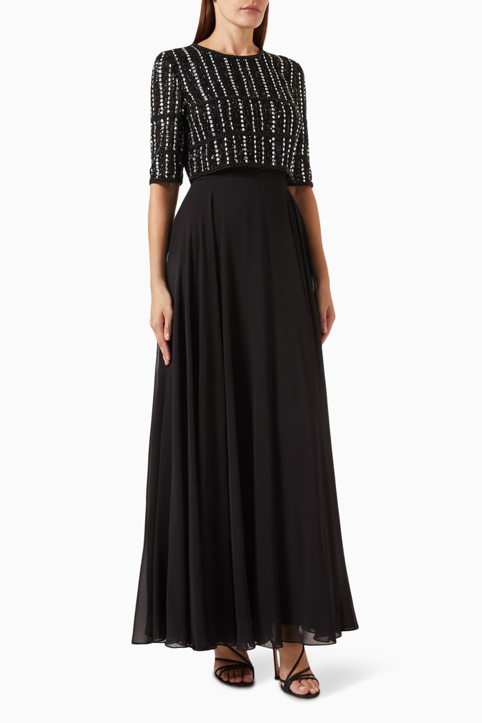 

Beaded Gown in Chiffon, Black