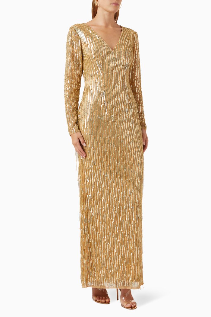 

Sequinned Fringe Gown, Gold