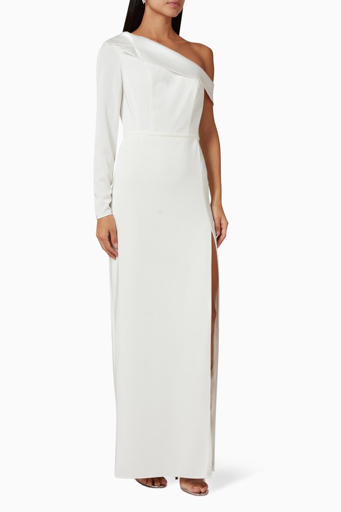 Drop Shoulder Evening Gown in Crepe, White