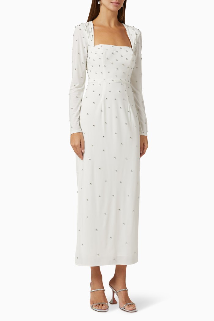 

Beaded Midi Dress in Crepe, White