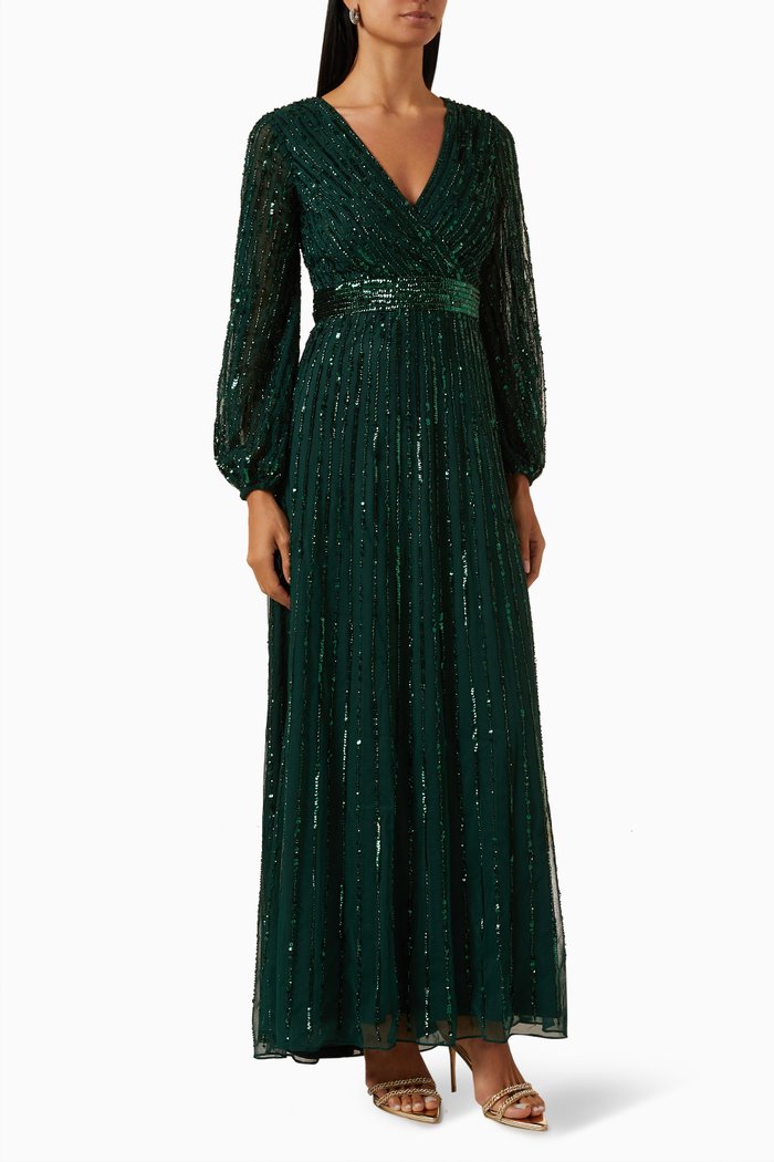 

Sequinned Wrap Gown, Green