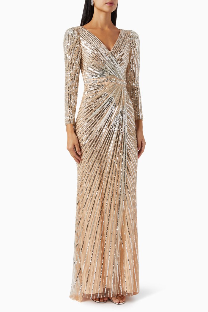 

Sequin-embellished V-neck Gown in Tulle, Silver