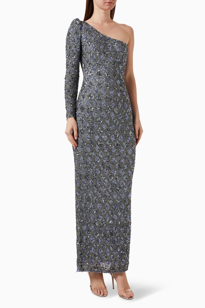 

One-shoulder Sequinned Gown, Grey