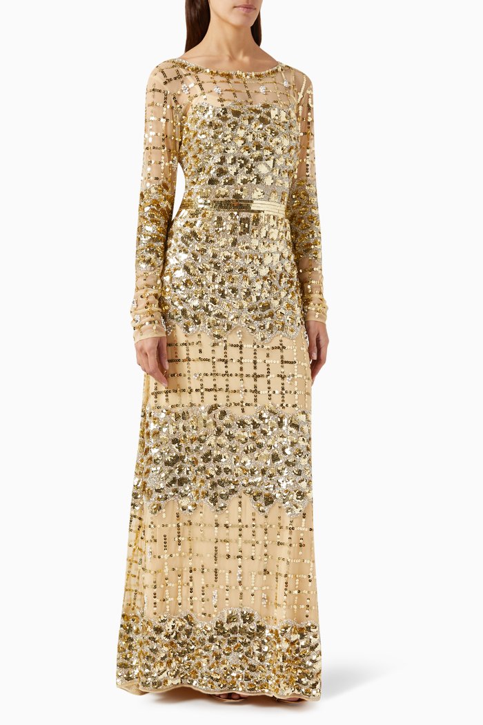 

Illusion Embellished Gown in Tulle, Gold