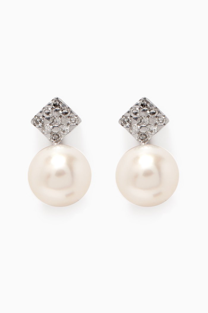 

Diamond & Pearl Earrings in 18kt White Gold