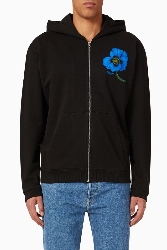 Zip-up Sweatshirt in Cotton, Black