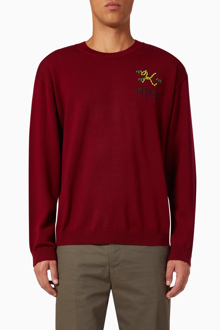 Tiger Tail K Sweater in Merino Wool, Red