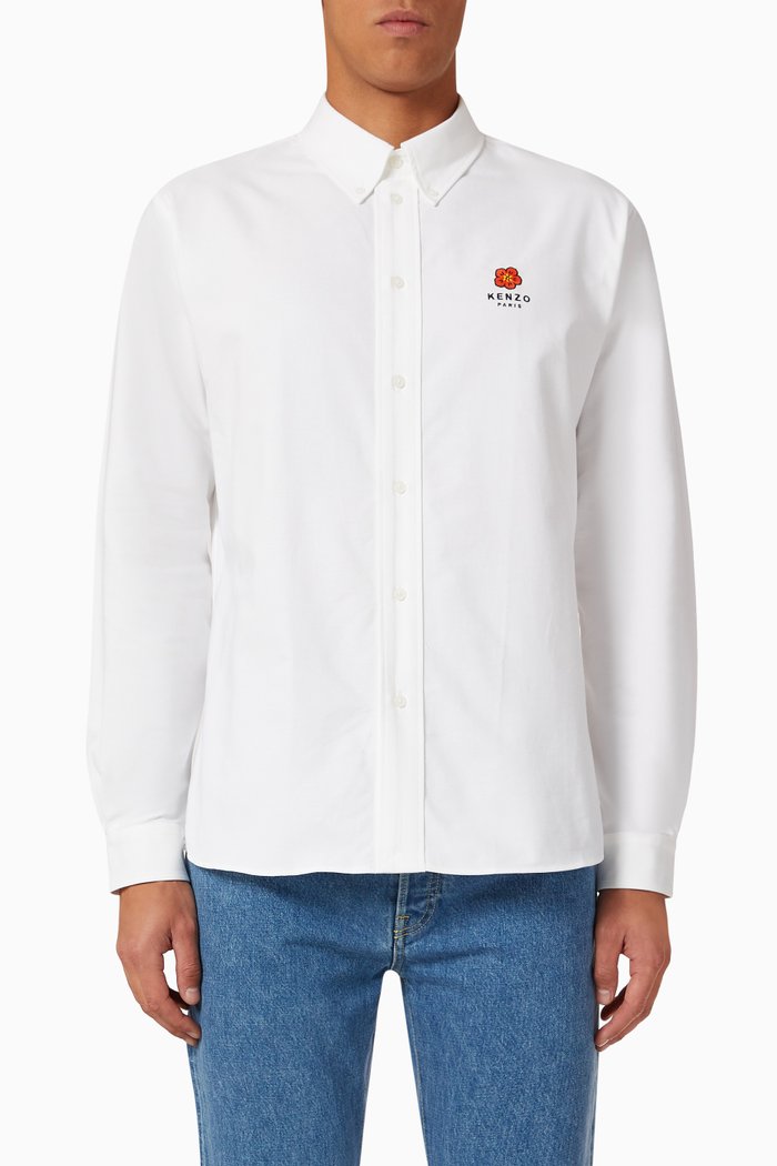 

Boke Flower Badge Shirt in Cotton Oxford, White