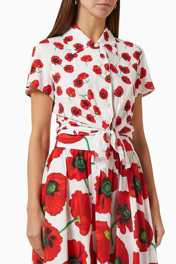 

Floral-print Tie Shirt in Viscose, White