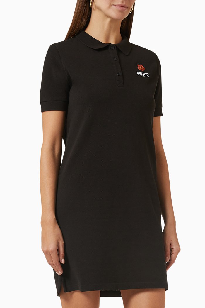 

Boke Flower Crest Polo Dress in Organic Cotton-piqué, Black