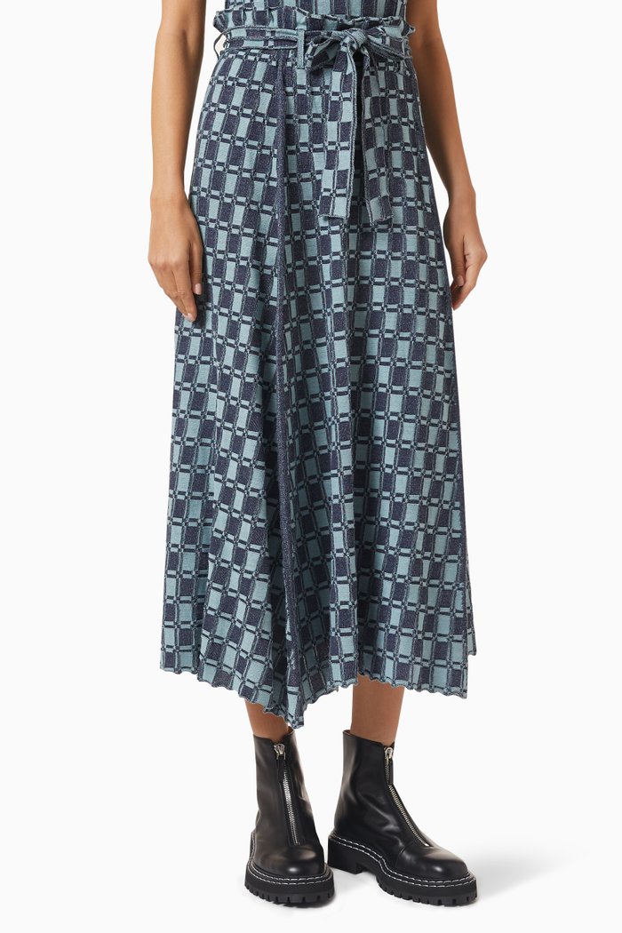 

Gingham Paperbag Midi Skirt in Jacquard, Blue