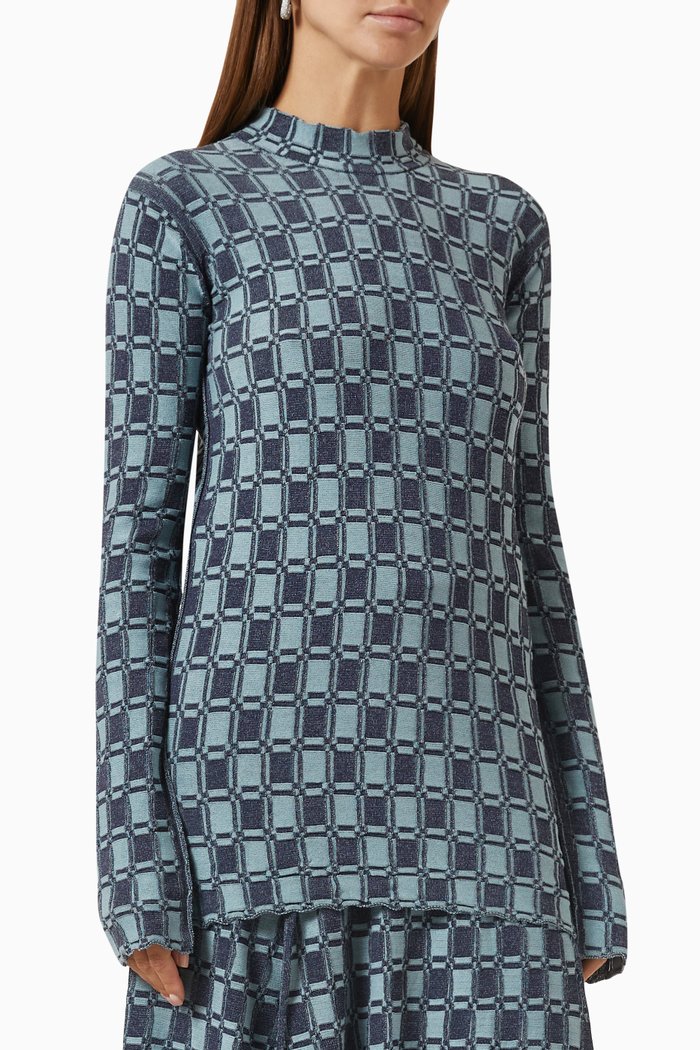 

Vichy Jacquard Sweater in Viscose-blend, Blue