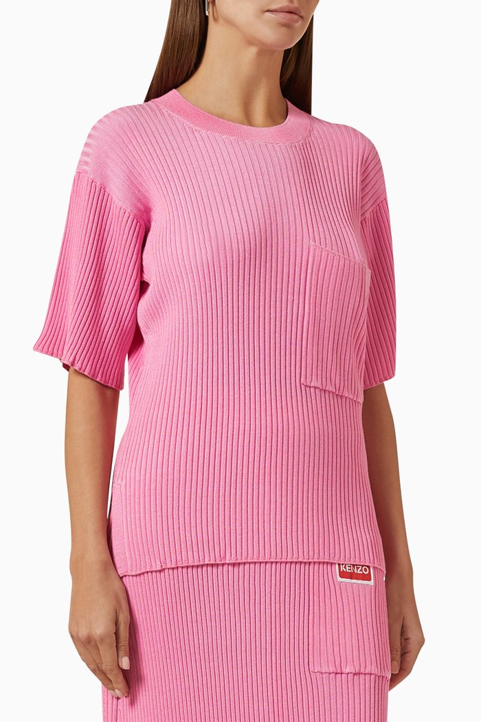 

Logo-patch Ribbed Top in Cotton-blend, Pink