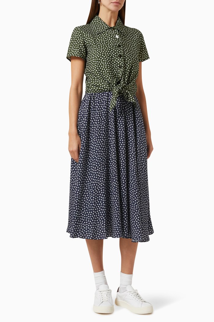 

Sakura Flower Tie Midi Dress in Viscose, Brown