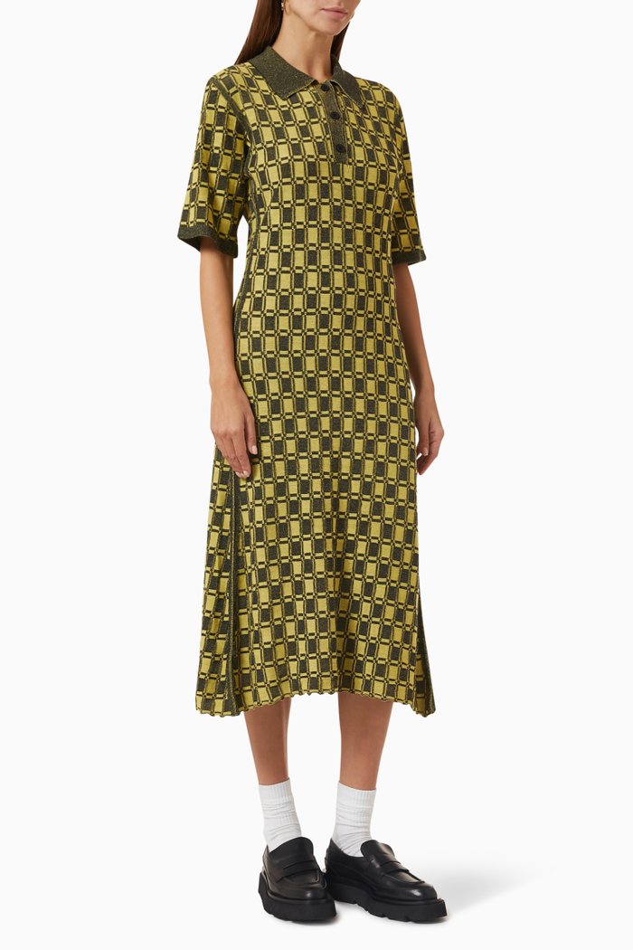 

Gingham Jacquard Polo Midi Dress in Viscose-blend, Yellow