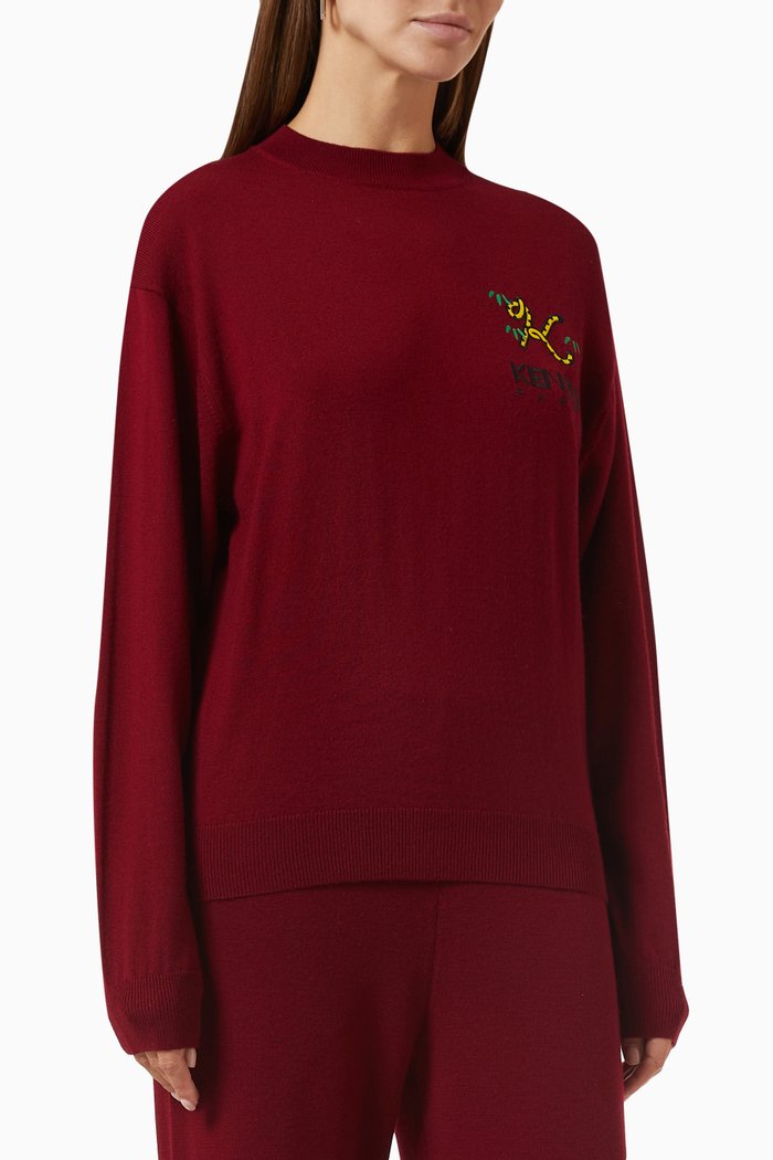 

Tiger Tail K Crest Sweater in Merino-wool, Red