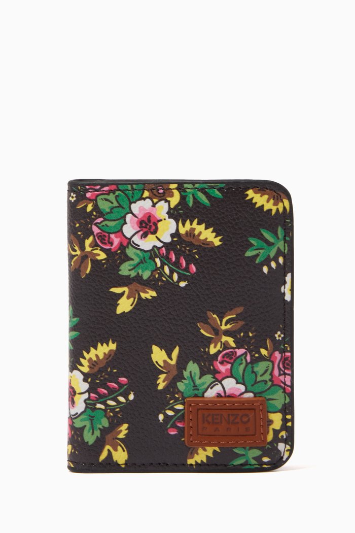 

'Pop Bouquet' Folding Wallet in Leather, Black