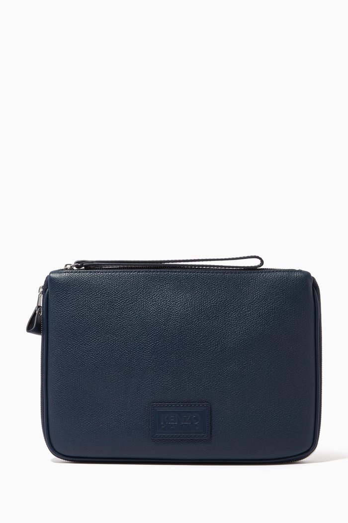 

Large Kompact Box-pleat Pouch in Leather, Blue