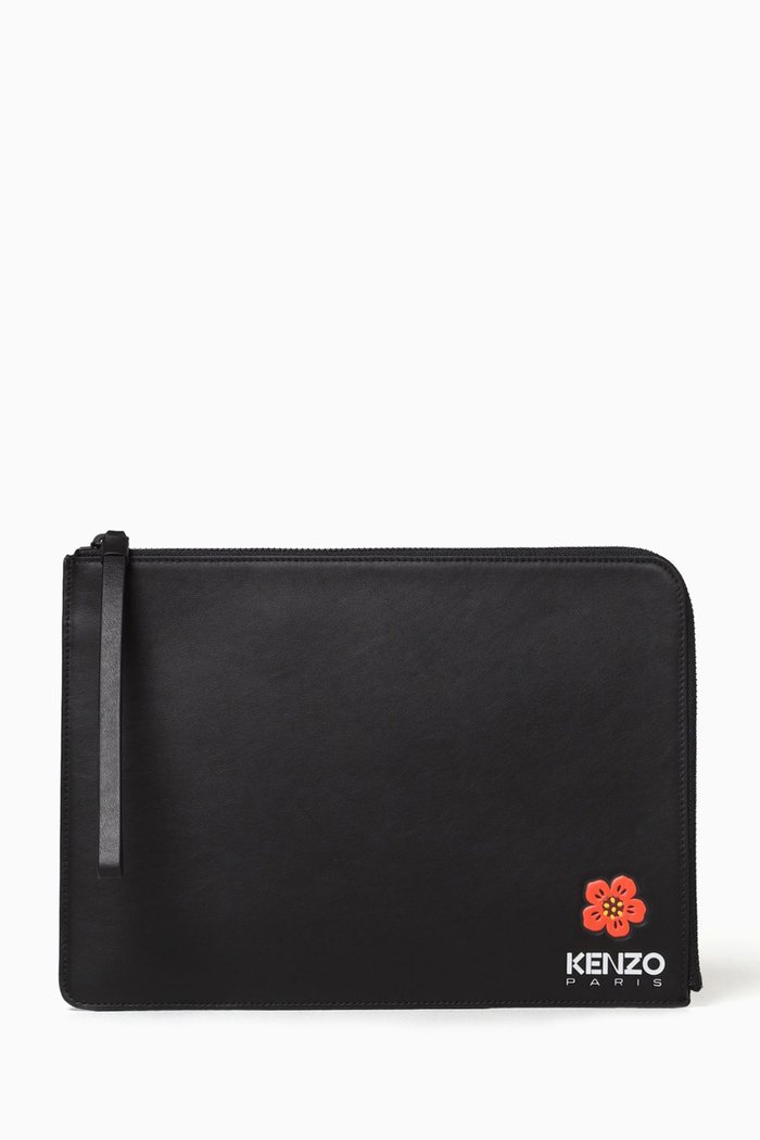 

Boke Floral Logo Pouch in Leather, Black