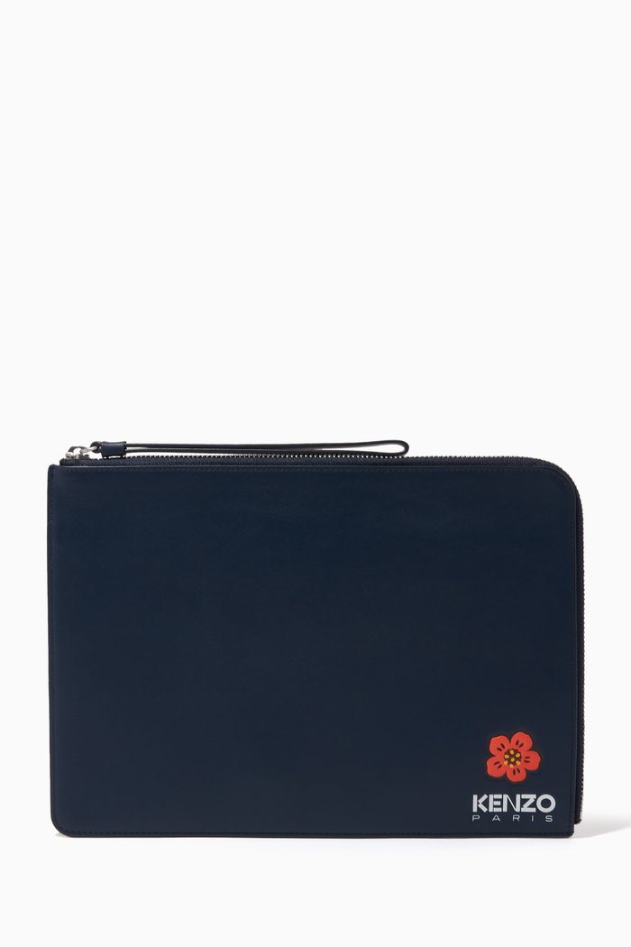 

Crest Large Pouch in Leather, Blue
