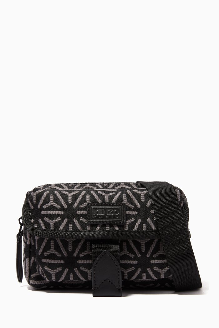 

Courier Temari Small Messenger Bag in Jacquard Fabric, Grey