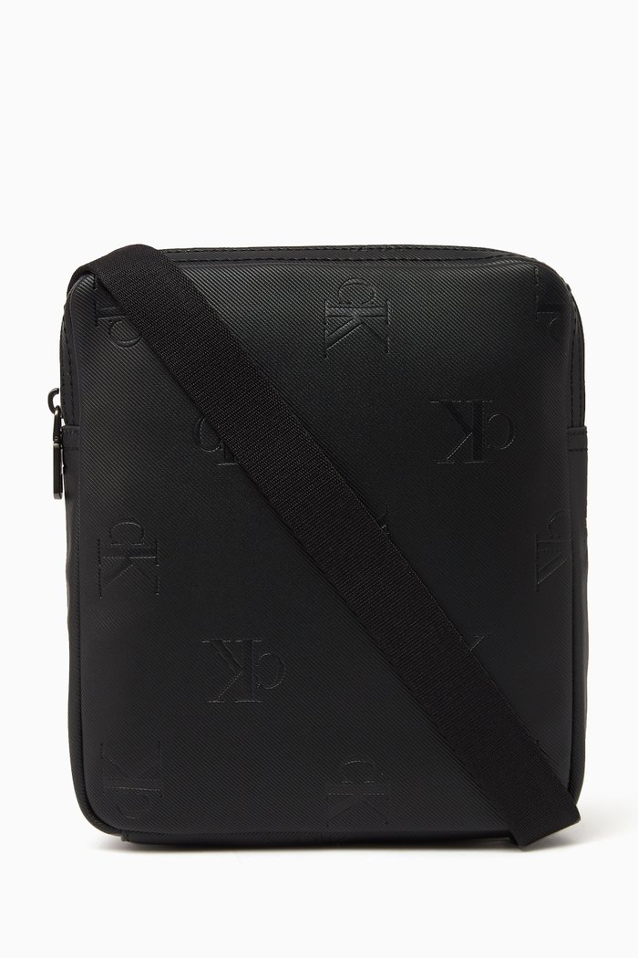 

Monogram Reporter Bag in Faux Leather, Black
