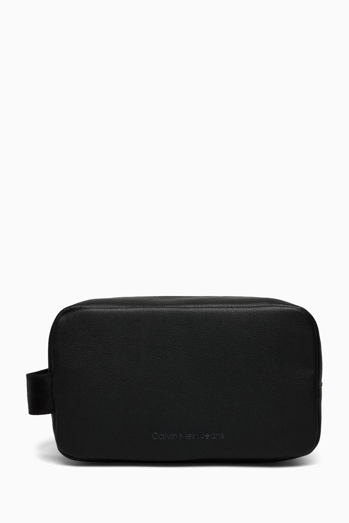 Explorer Wash Bag in Faux Leather, Black
