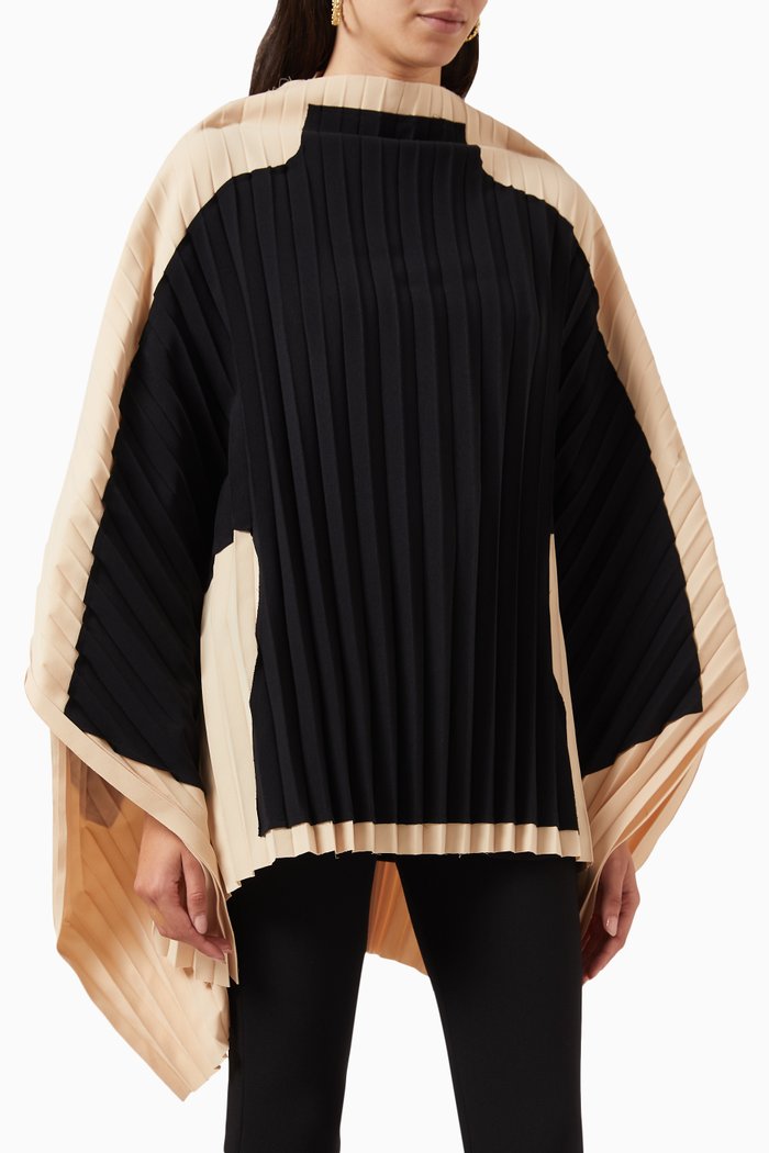 

Pleated Oversized Poncho Top in Satin, Black