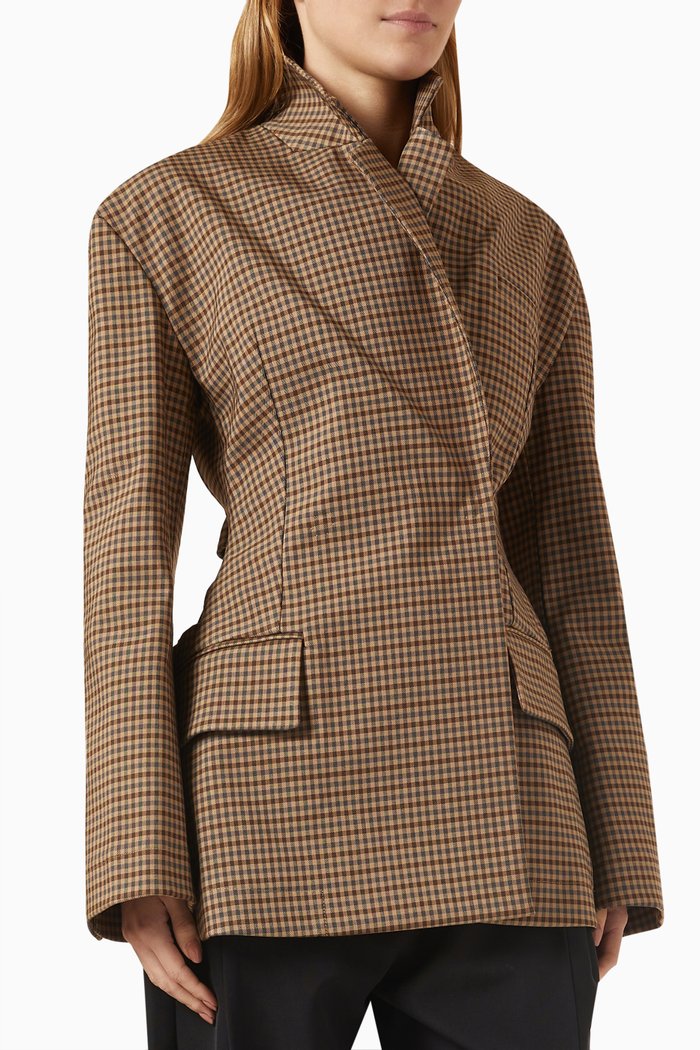 

Deconstructed Back-tie Checked Jacket in Cotton-blend, Neutral
