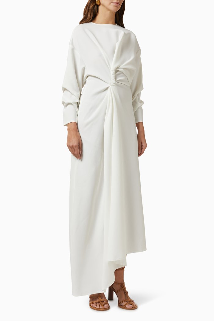 Asymmetric Draped Maxi Dress, White