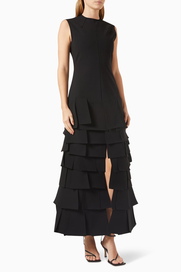 

Laser-cut Maxi Dress in Crepe, Black