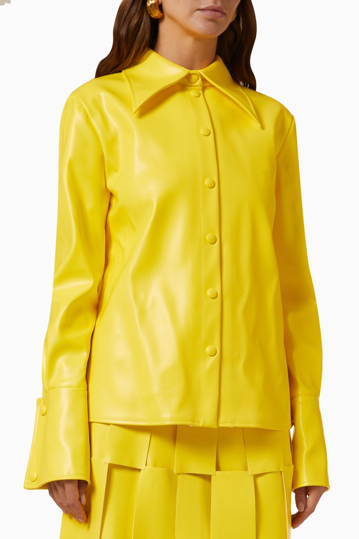 

Exaggerated Collar Shirt in Faux Leather, Yellow